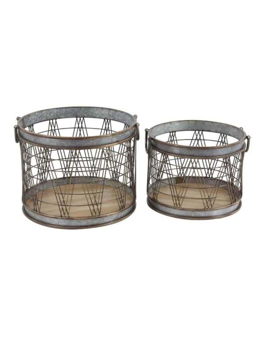 Galvanized Metal & Wood Barrel Storage Basket Planters Set Of 2 Blanket Bin
